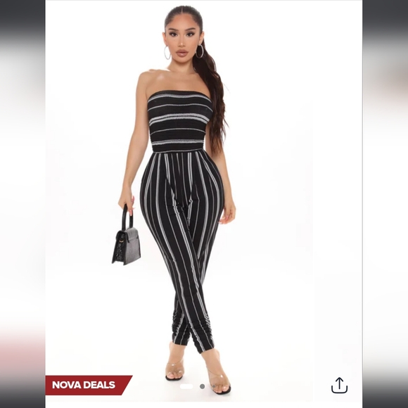 Fashion Nova Pants - Fashion Nova Black and White Striped Alexandria Jumpsuit M